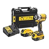 DeWalt Llave Impacto sin escobillas XR 18V 1/2' 406Nm con anillo de retención con 2 baterías Li-Ion 5Ah y maletín TSTAK, Multicolor