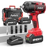 Avhrit 1000N.m Llave De Impacto con 8000mAh Baterías, 1/2 Pistola De Impacto Electrica para Coches Camiones, con 4 Enchufes, Barra de extensión de 5' (1000NM)