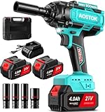 Brushless Llave de impacto 800 Nm, 1/2' Llave de impacto Inalámbrica con 2 * 4000 mAh Baterías, 3 opciones de velocidad, Pistola de impacto con 4 Enchufes, Cordless Impact Wrench para Coches Camiones